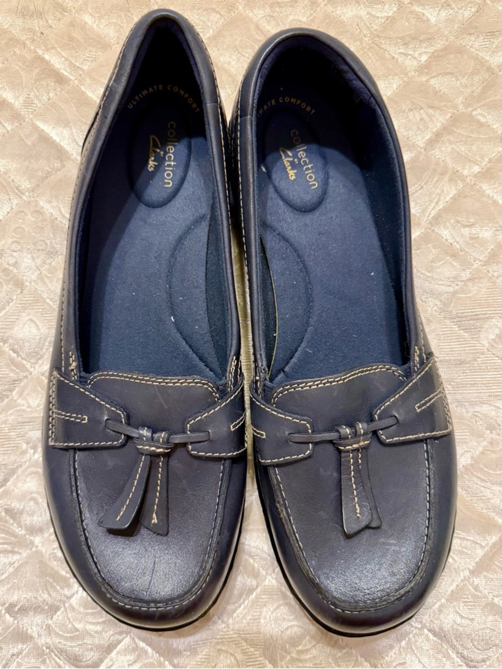 Clarks Collection Navy Leather Tassel Loafers Size 11